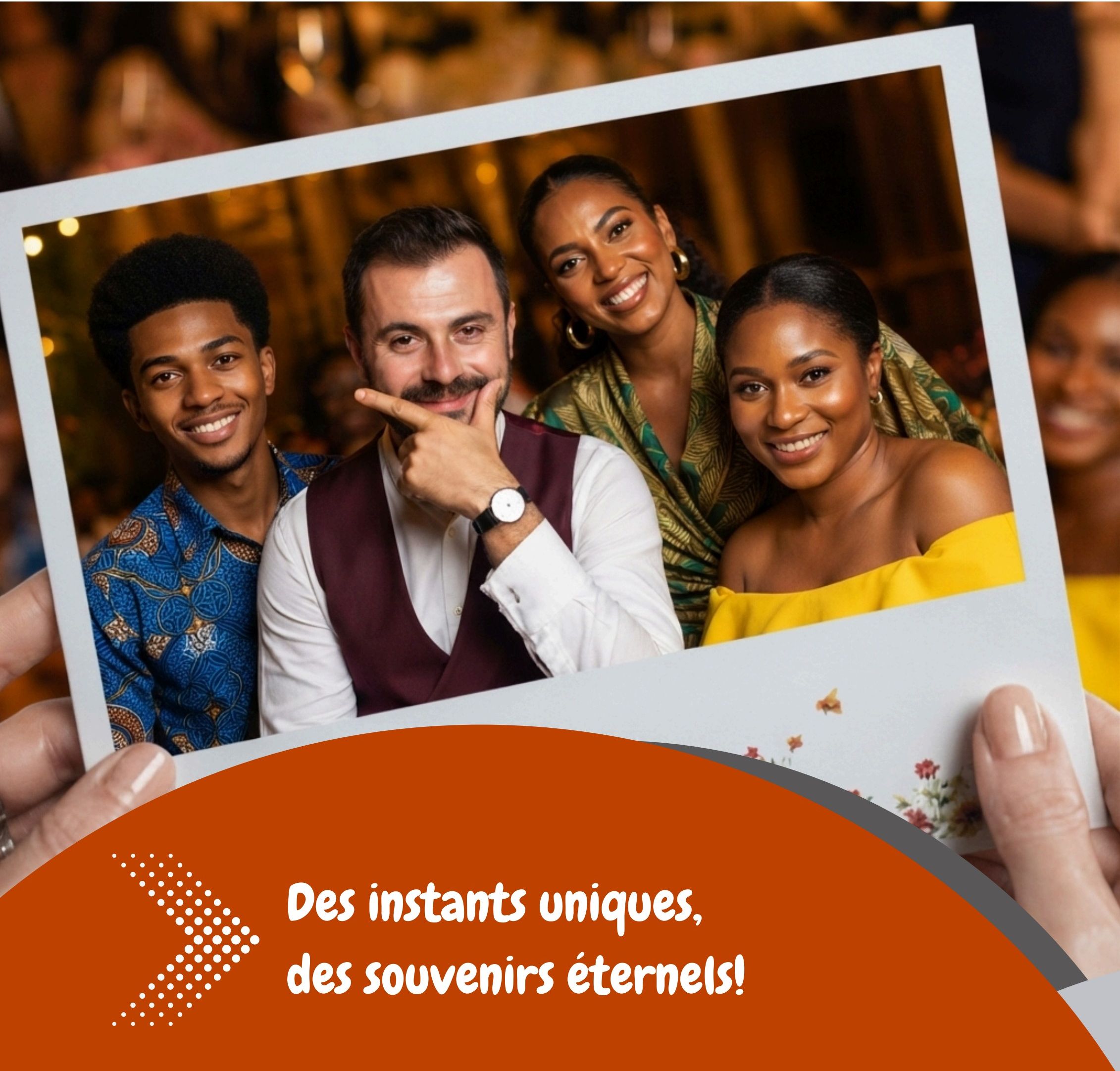 Invités souriants tenant leur photo souvenir imprimée lors d'un événement